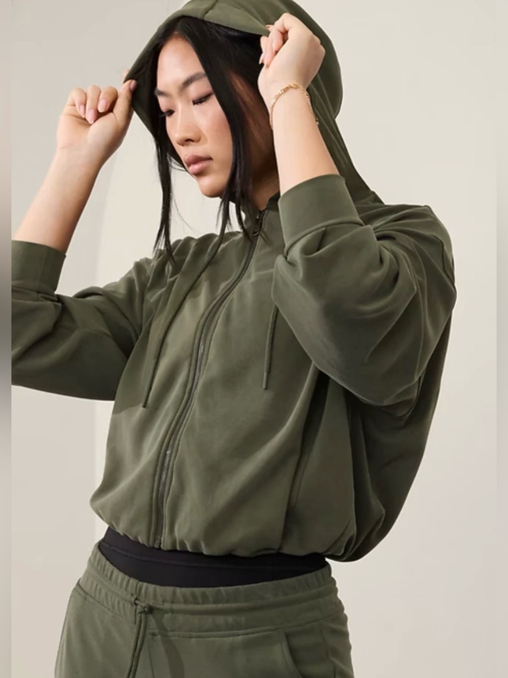 Athleta Seasoft Bubble Hem Full Zip Jacket Green Size L